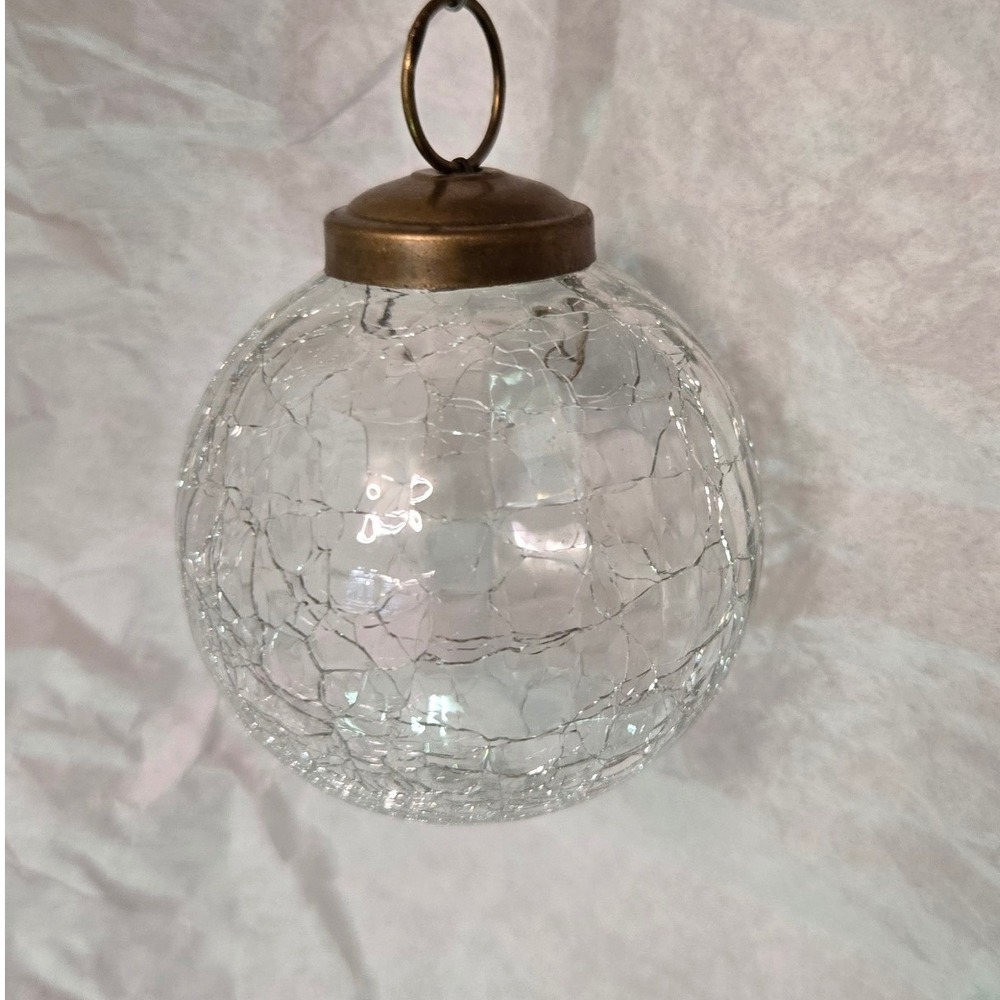 Restoration Hardware Crackle Glass Ornaments Set of 6 Clear Brass Vintage Style - Picture 4 of 5